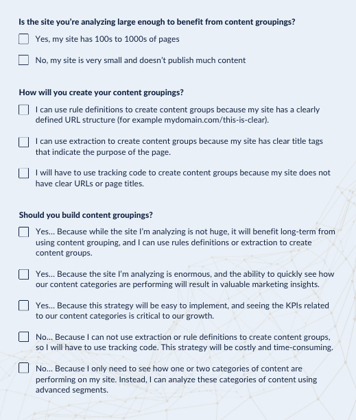 Google Analytics Content Grouping Checklist